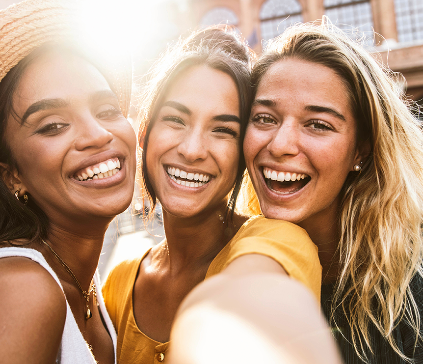 Three girls happy